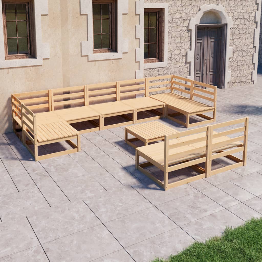 NNEVL 10 Piece Garden Lounge Set Solid Pinewood-0