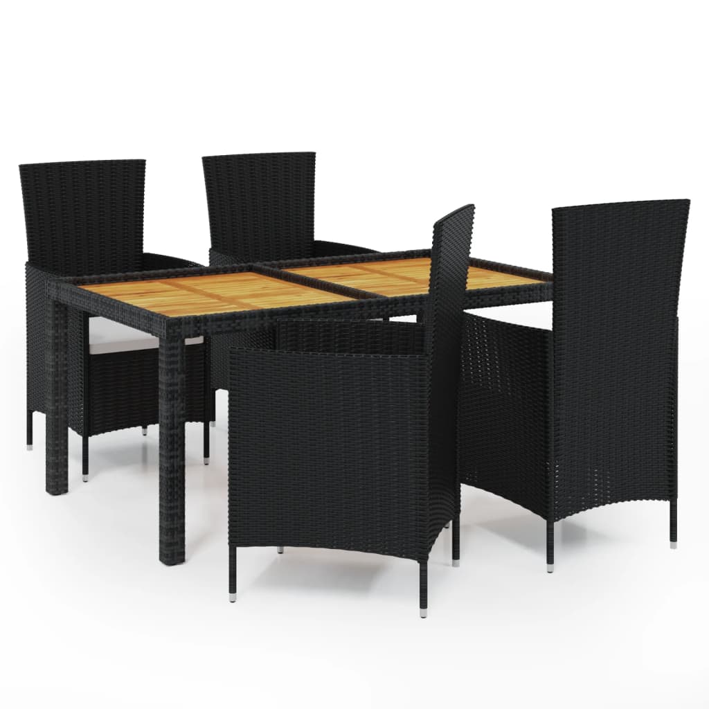 NNEVL 5 Piece Outdoor Dining Set with Cushions Poly Rattan Black-1