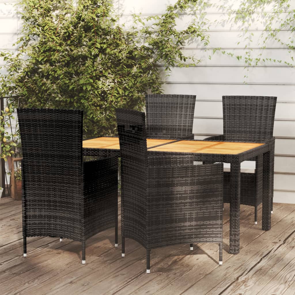 NNEVL 5 Piece Outdoor Dining Set with Cushions Poly Rattan Black-0
